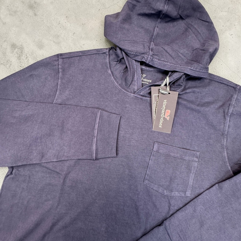 Vineyard Vines Hoodie Tee Mens Large Nautical Navy Surf Garment Dye Cotton NEW - Picture 2 of 10